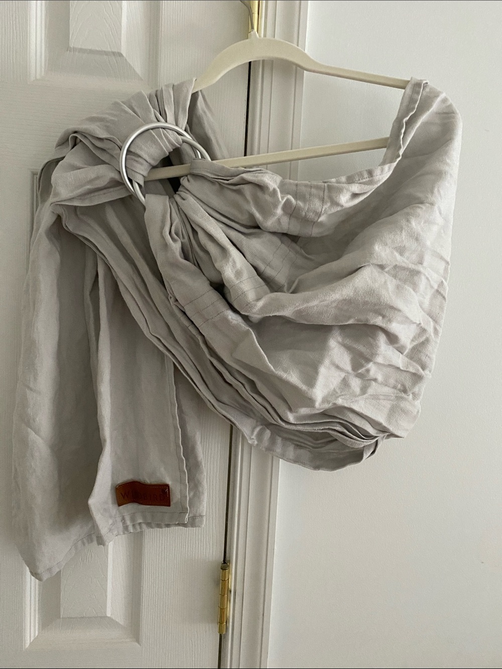 WildBird White Linen Ring Sling with Tan Leather Patch
